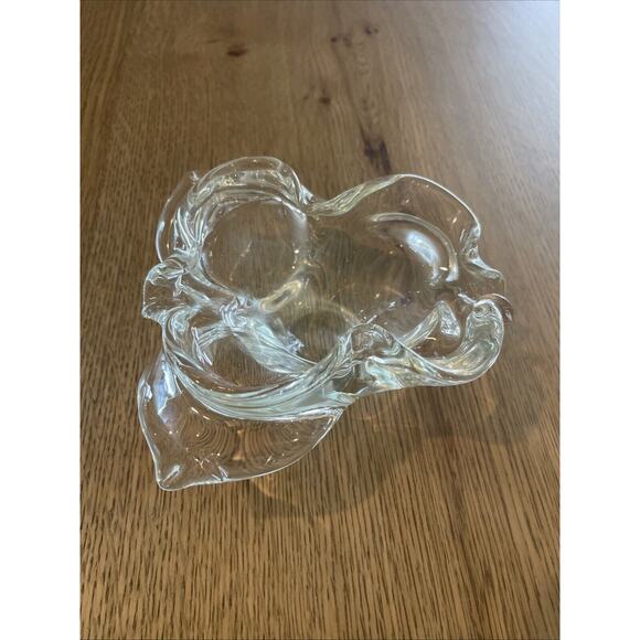 Vintage Murano Style Heavy Thick Art Glass Ashtray Bowl Flowing Clear Trinket - Picture 1 of 6